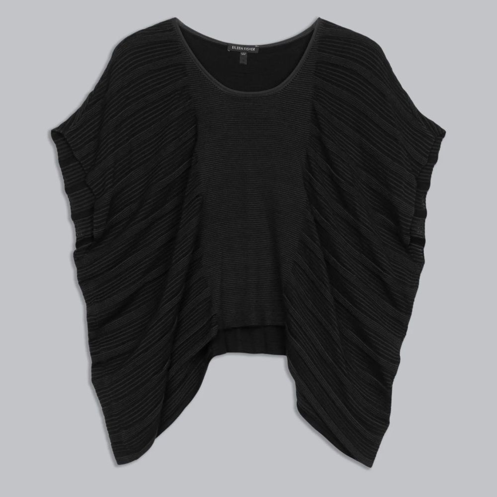 Eileen Fisher Black Silk Sheen Stripe knit pullover sweater women’s size XL